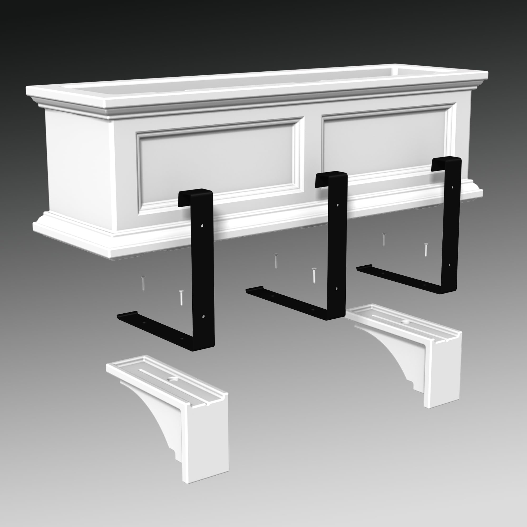 Mayne Cape Cod 3ft White Window Box with 6.5 Gallon Reservoir, 36in L x 11in W x 10.8in H + Fairfield Decorative Brackets, White, 2 Count - Image 6
