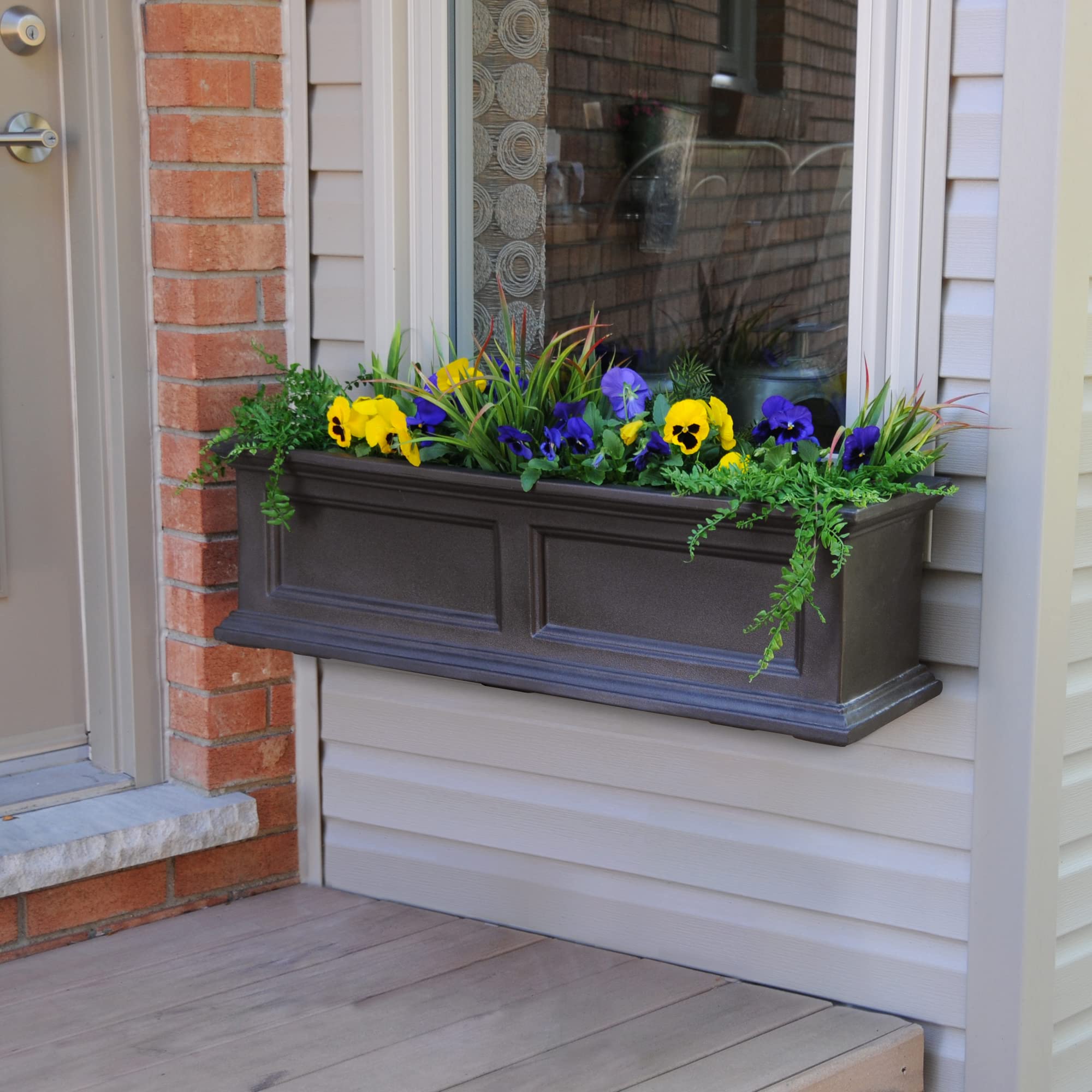 Mayne Fairfield 3ft Self Watering Window Box, Espresso - Bundle with 2 Decorative Wall Brackets, Espresso - Image 4