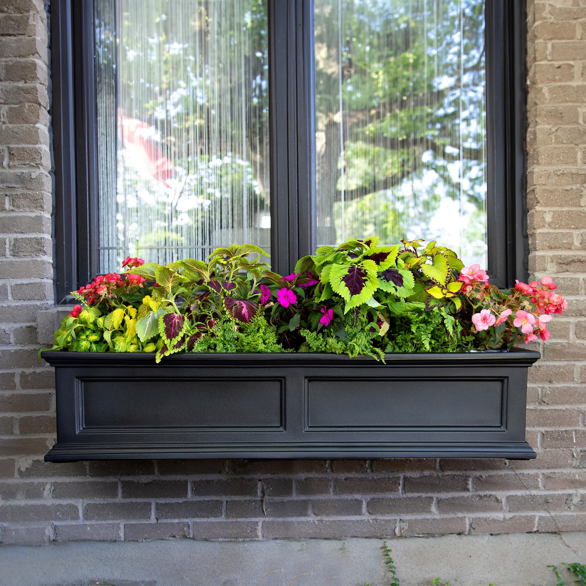 Mayne Fairfield 4ft Window Box - Black - Durable Self Watering Resin Planter with Wall Mount Brackets (5823-B) & Inc Fairfield Decorative Brackets, 2-Pack, Plastic, Black, Standard (5856-B) - Image 4