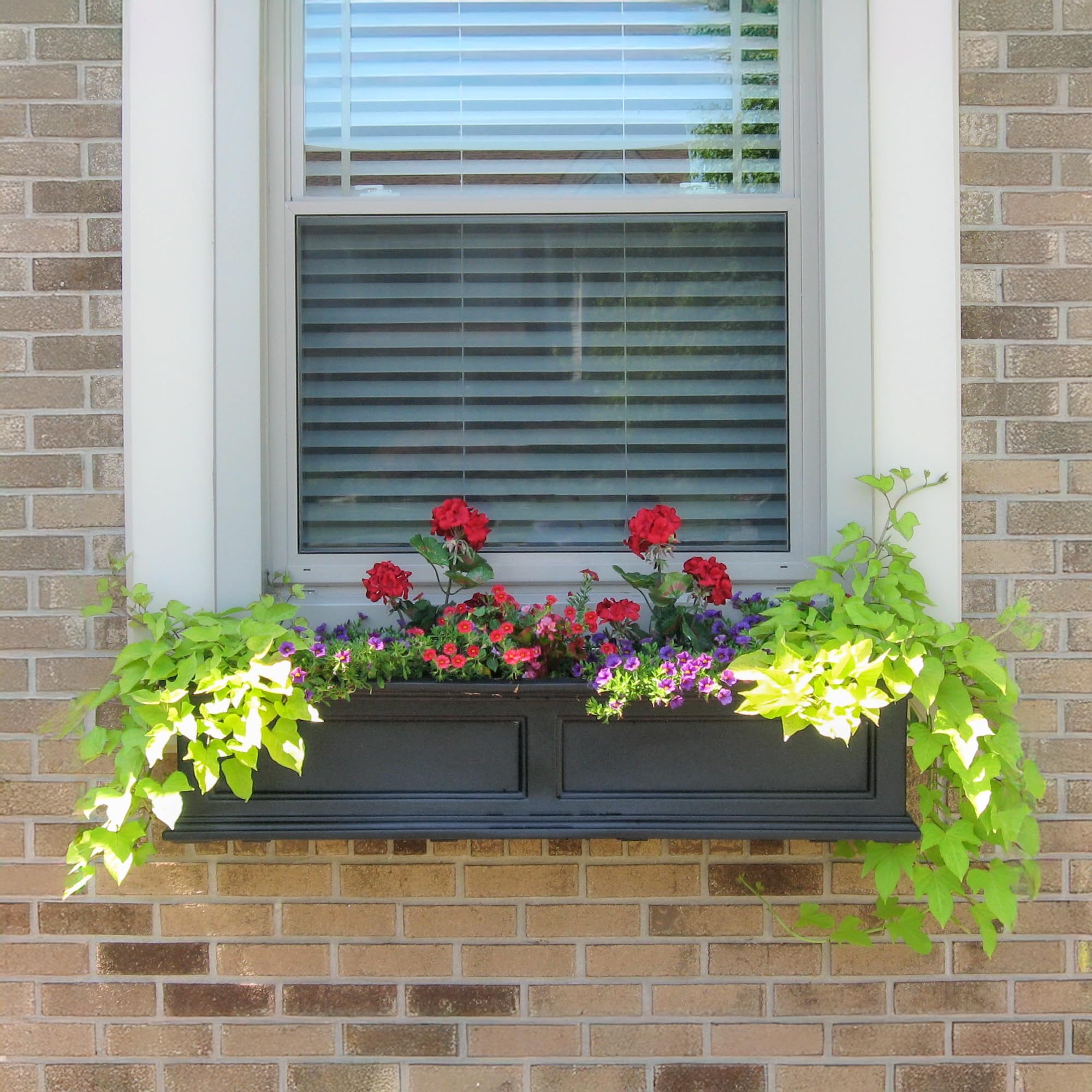 Mayne Fairfield 4ft Window Box, Self Watering Flower Box with Double Wall Design, All Season Fade Resistant Outdoor Window Planter With Steel Mounting Bracket, Black - Image 10