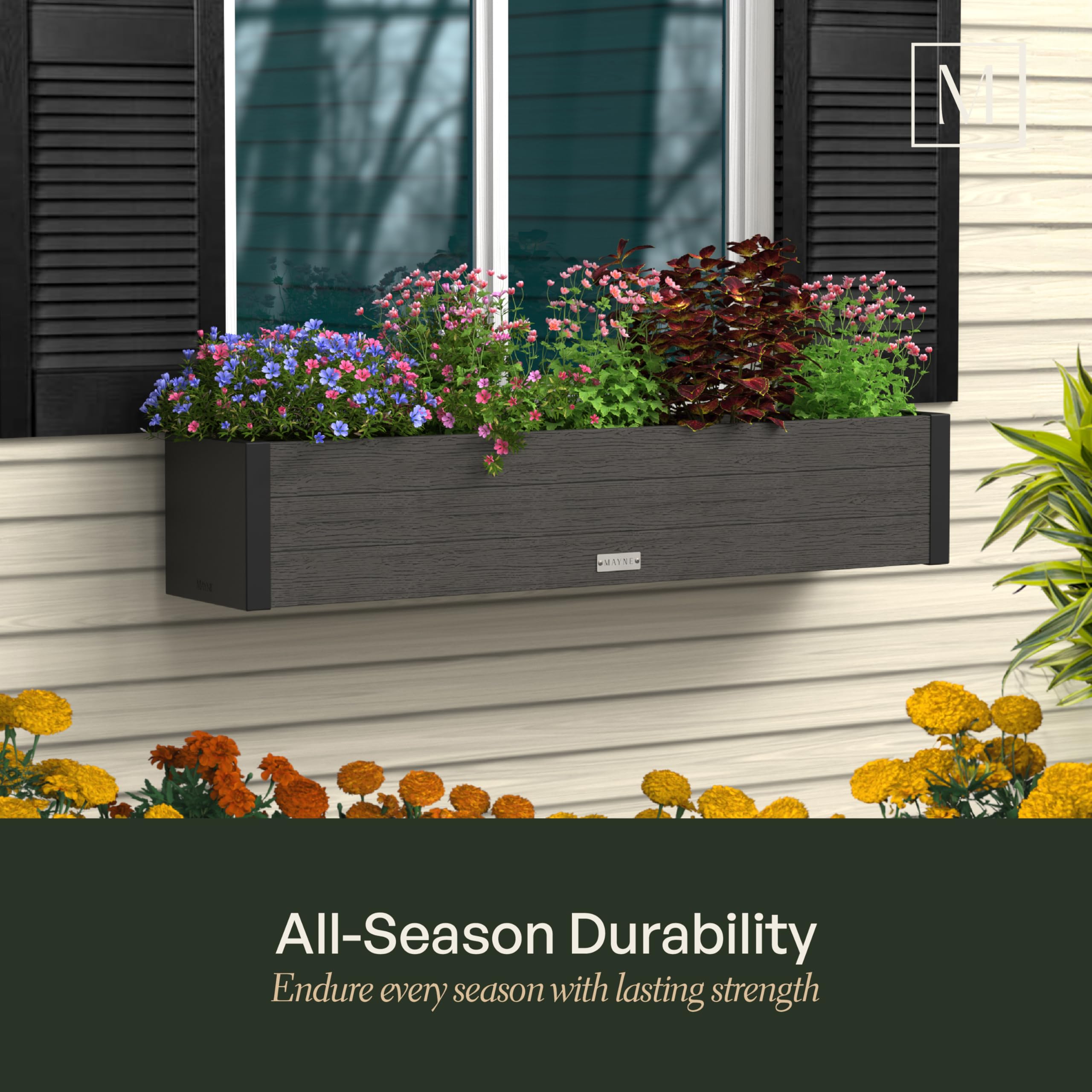 Mayne Horizon 4FT Window Box Planter – Modern Rectangular Faux Wood Grain Design for Windows, Durable All-Season Outdoor Flower Box with Drainage, Easy Installation - Image 7