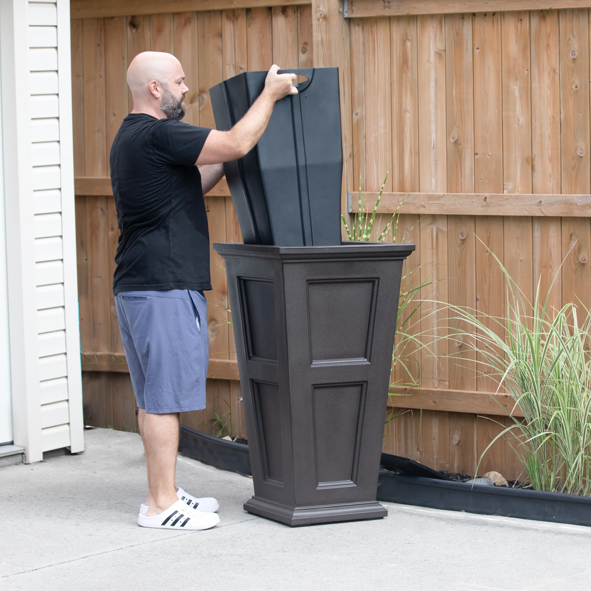 Mayne Inc. Fairfield 40in Tall Waste Bin - Espresso - 22in L x 22in W x 40in H - Made with Polyethylene - 24 Gallons of Capacity (8874-ES) - Image 4