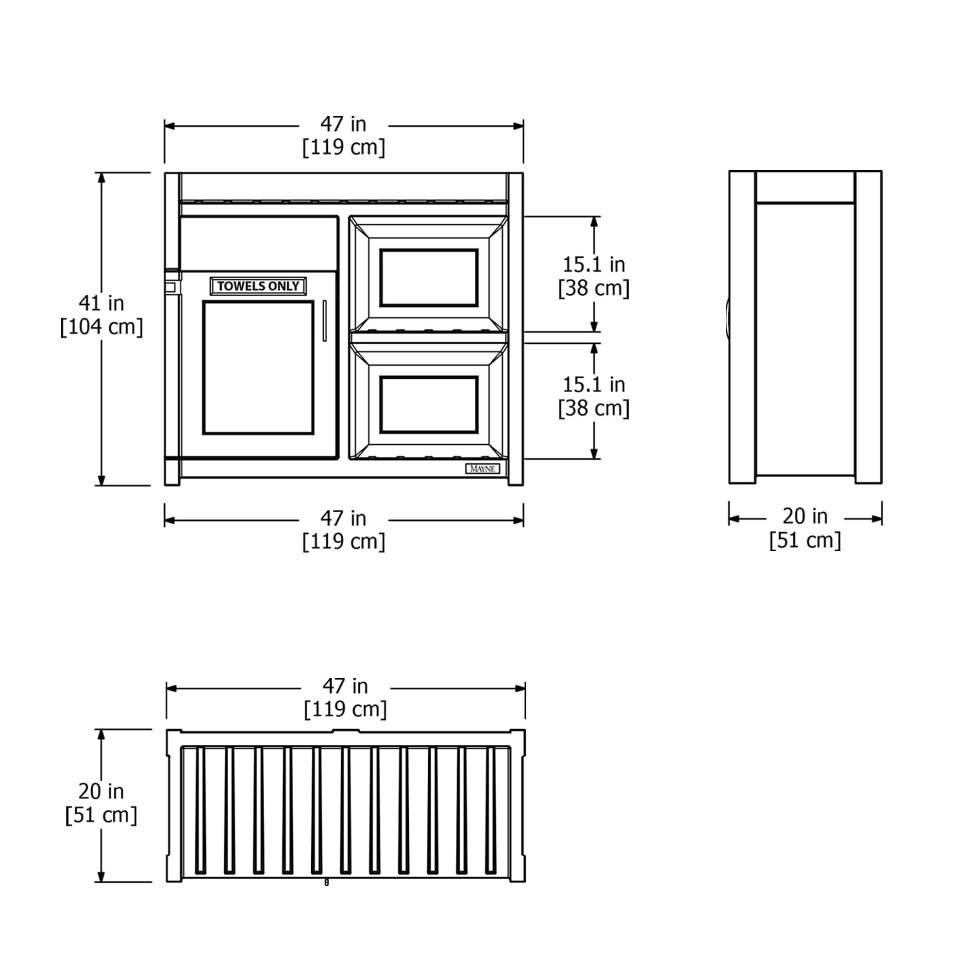 Mayne Inc. Fairfield Towel Valet - Espresso - 47in x 20in x 41in - Capacity of 40 Medium Swim Towels, 70 Hand Towels (8855-ES) - Image 3