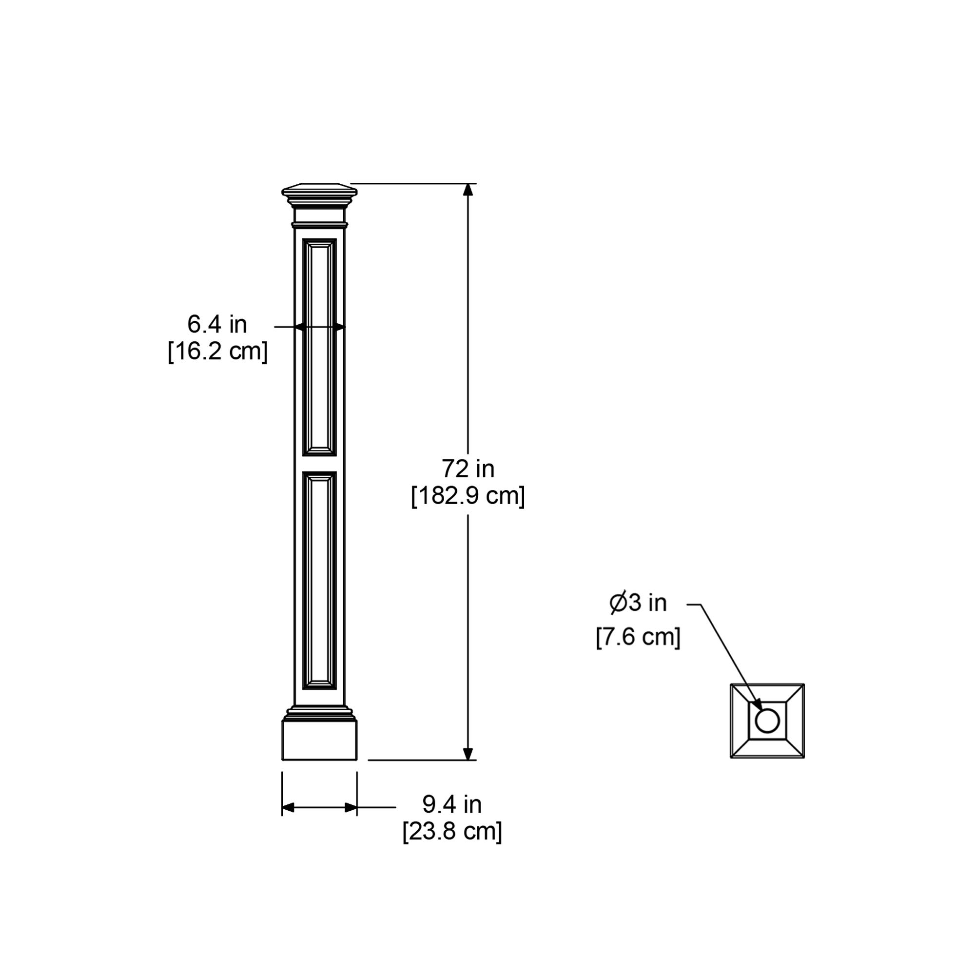 Mayne Liberty Lamp Post - No Mount - Black - 9.5in L x 9.5in W x 72in H - Fade Resistant - Polyethylene Lamp Post (5838-B) - Image 3