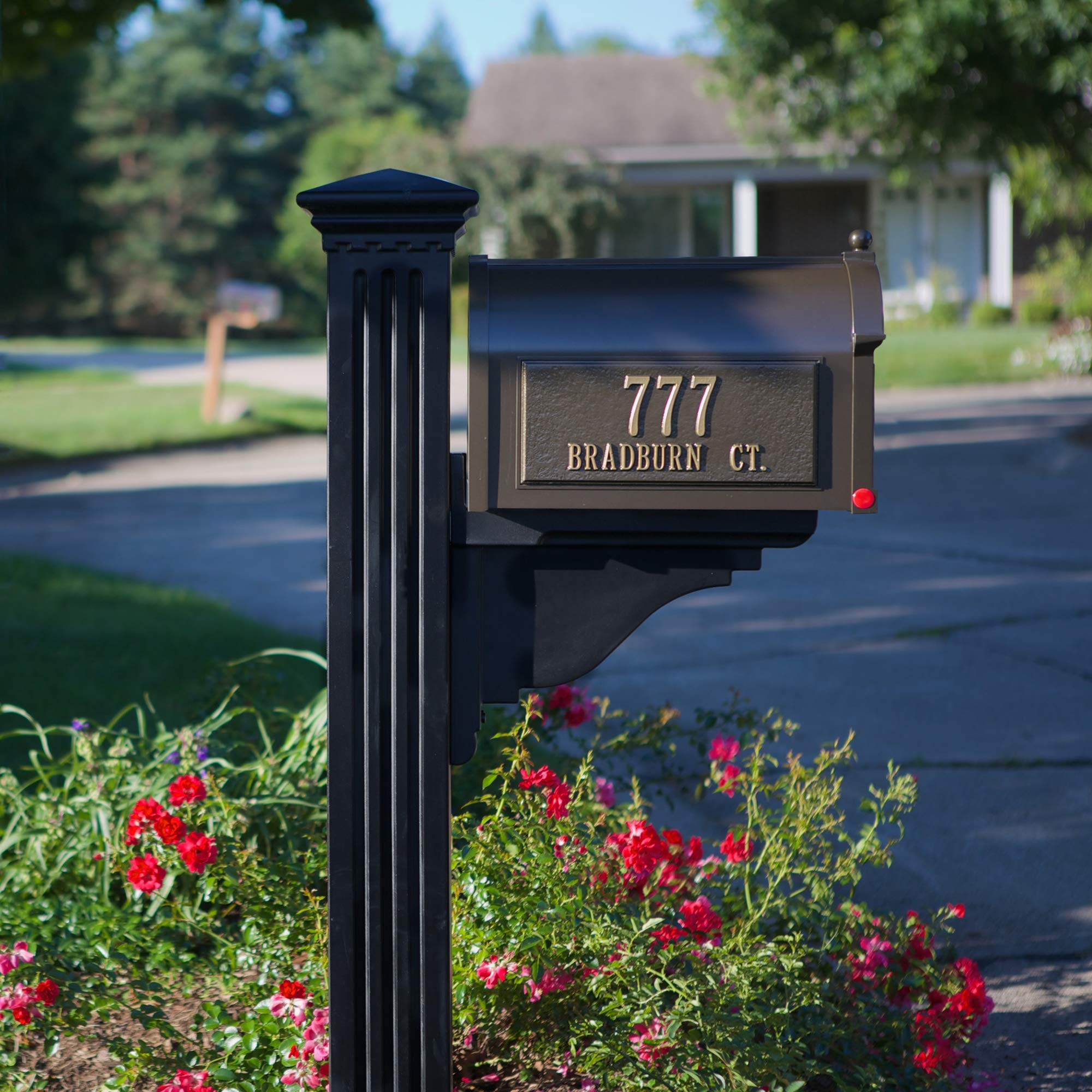 Mayne Manchester Single Arm Mail Post - Black - 26in L x 9in W x 58in H - Manchester Post & Arm, Hardware Kit (5852-B) - Image 3