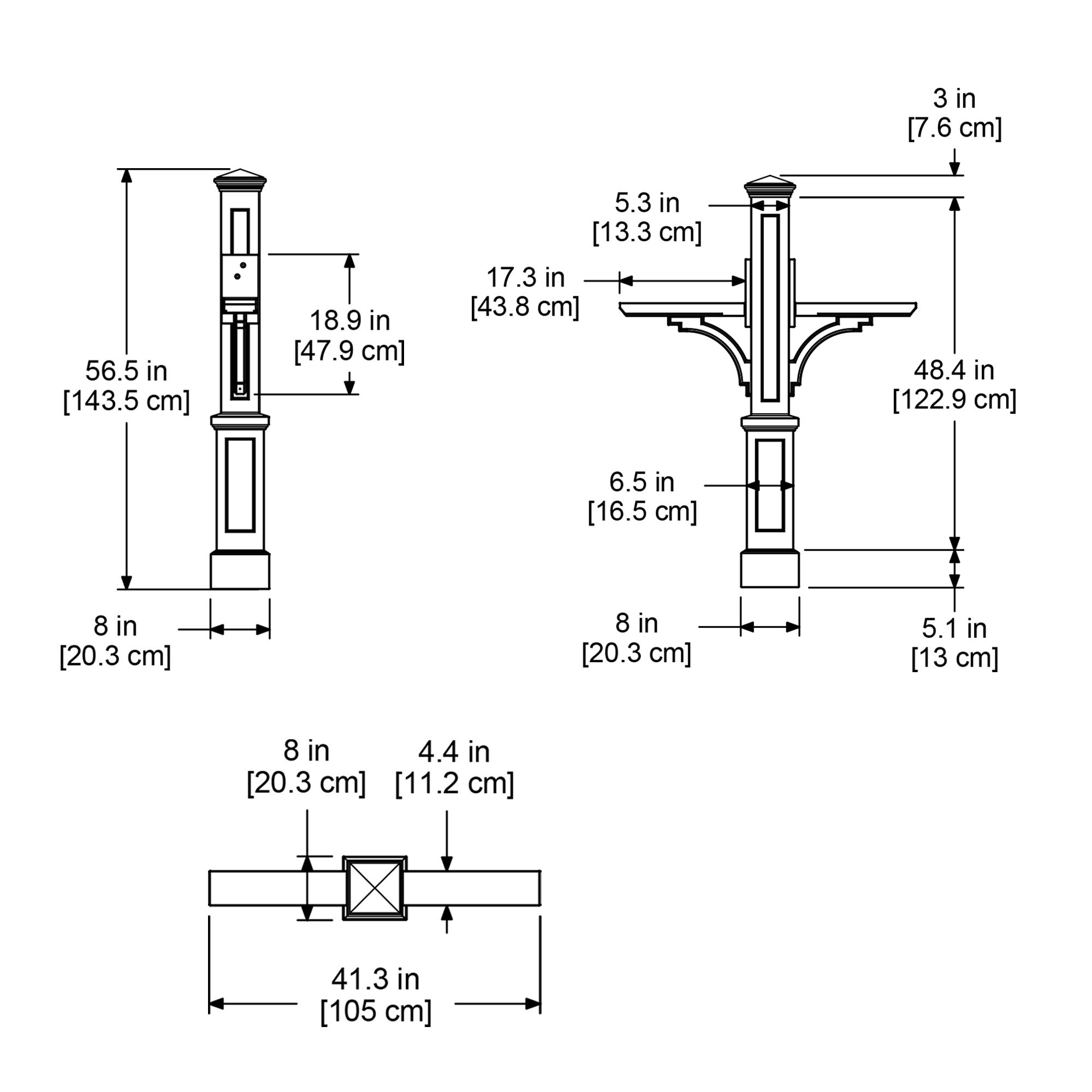 Mayne Newport Plus Double Arm Mail Post - Black - Dimensions: 8in L x 41.3in W x 56.5in H - Post & Arm Included (5814-B) - Image 3